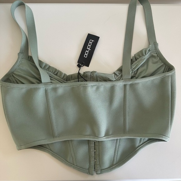 BOOHOO RUCHED CUP BANDAGE CORSET TOP Sage Green Corset Top NWT size 10 - Picture 6 of 6